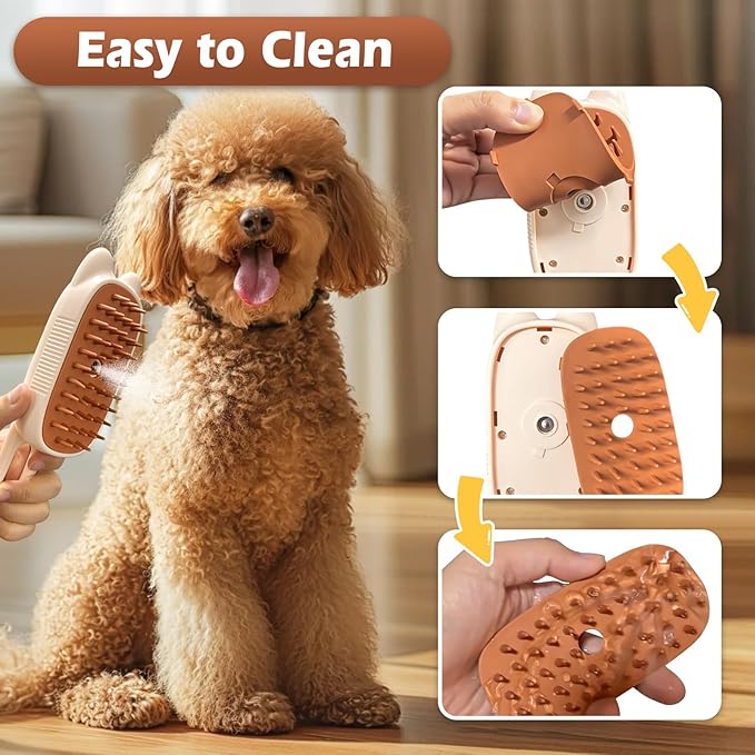 Pet Steam Brush for Dogs and Cats, Spritz Defur Comb 3 in 1 Pet Rechargeable Steam Brush Tool for Long and Short Haired Cats and Dogs, Anti-Static, Shedding, Detangling, Massage & Combing (White)