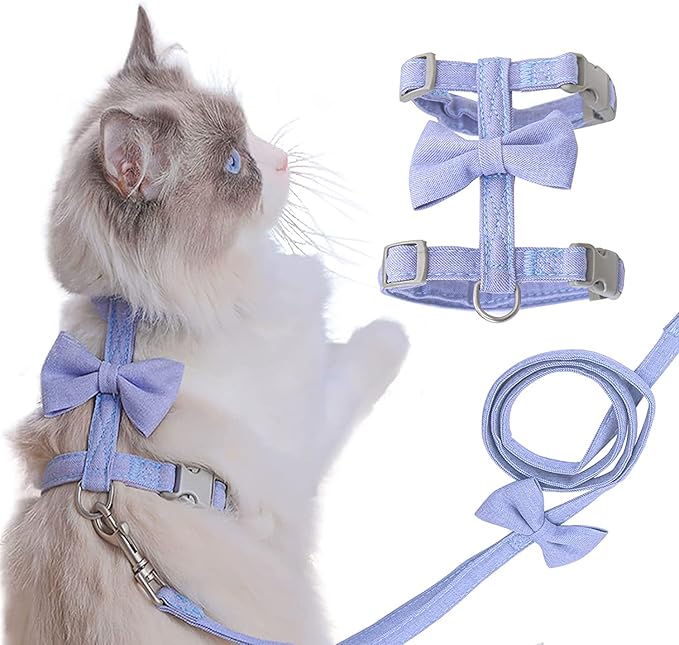 Cat Harness and Leash, Cat Leash and Harness Set Ddzmz Escape Proof Soft Mesh Breathable Adjustable Pets Vest Harnesses for Cat Blue Color L Size for Pets Cats Kitten Puppy Rabbit Ferret(1-Pack)