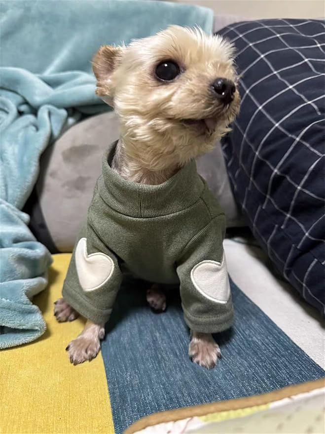 Small Dog Sweaters for Dogs Girls Boys, Heart Love Pattern Puppy Clothes, Puppy Pullover Outfit (Dark Green, Medium)