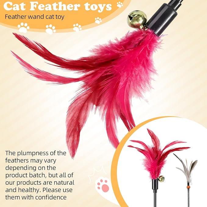 Leitee 15 Pcs Cat Wand Toy Feather Stick Cat Toy Bulk Feather Toys and Teaser Wand Bulk Interactive Stick for Indoor (Bright Color)