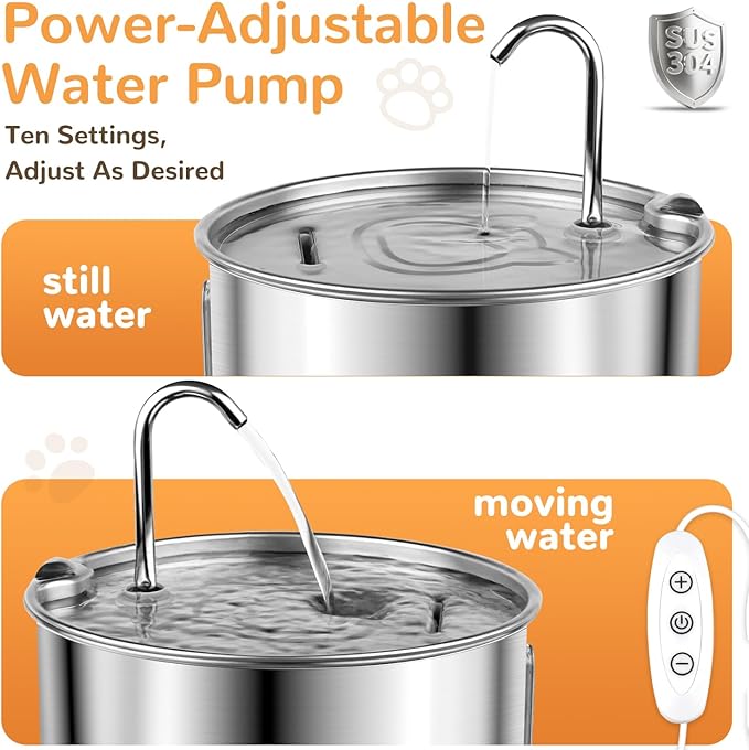Stainless Steel Cat Water Fountain, 135oz/4L Automatic Pet Water Dispenser with 12 Replacement Filters, Ultra-Quiet Adjustable Pump, 3 Flow Modes for Cats, Dogs & Multi-Pet Homes