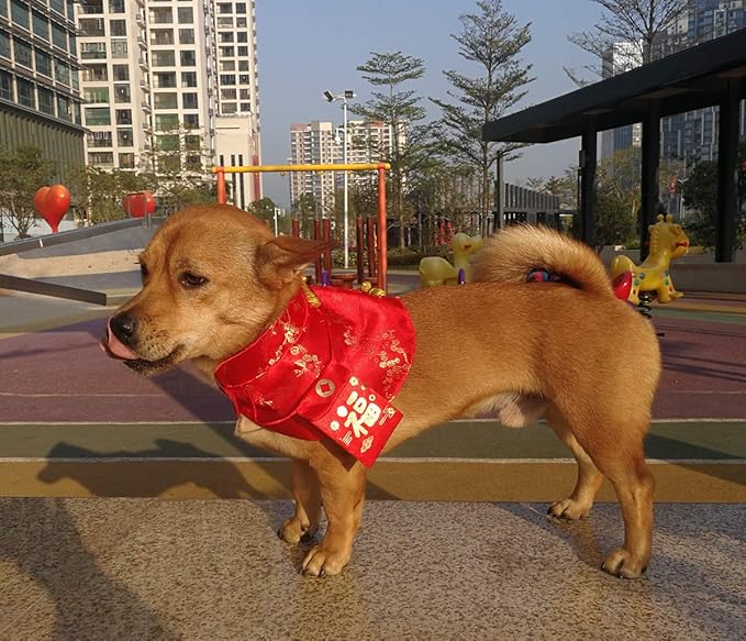 Cat Clothes,New Year's Cloak Dog Clothes Red Pet Cheongsam Cloak Clothes for Cats Small Dogs Puppy(Red,L)