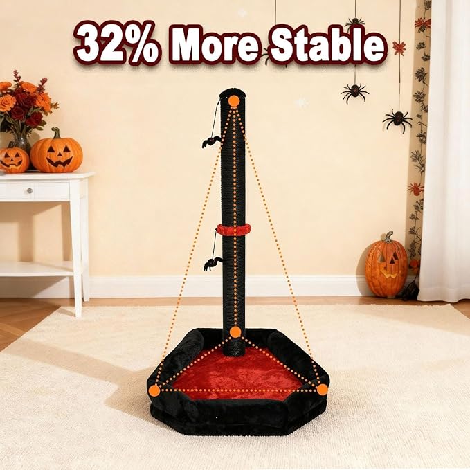 Gothic Cat Scratching Post with 40 Pcs Interactive Cat Toys, 34" Tall Cat Scratching Posts for Indoor Cats Adults, Cute Cat Scratch Post with Spider Toys