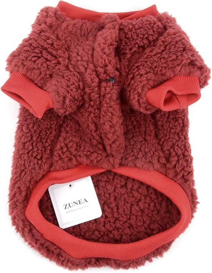 Zunea Small Dog Sweater Coat Winter Fleece Puppy Clothes Sherpa Warm Chihuahua Jacket Jumper Clothing Fall Pet Cat Doggy Boy Girl Shirt Apparel for Cold Weather Red M