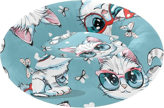 Cartoon Kitty Glasses Warm Soft Cat Beds Cat Calming Bed Extra Small Size Pet Sleeping Beds and Dog Furniture
