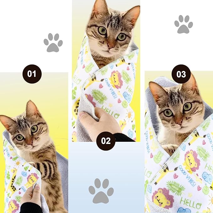 Cat Wrap for Cutting Nails and Grooming,Cat Restraint Wrap for Nail Clipping,Self-Adhesive Fabric Cat Swaddle Burrito Wrap for Nail Trimming (Giraffe Lion Style)