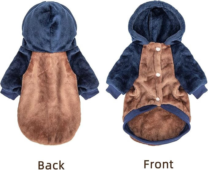 FabriCastle Dog Hoodie Sweater for Small Dogs Boy and Girl, Dog Clothes S XS XXS Puppy Sweatshirt, Pet Outfit, Cat Clothing Super Soft Warm Snap On Closure (Camel-Navy, X-Small)