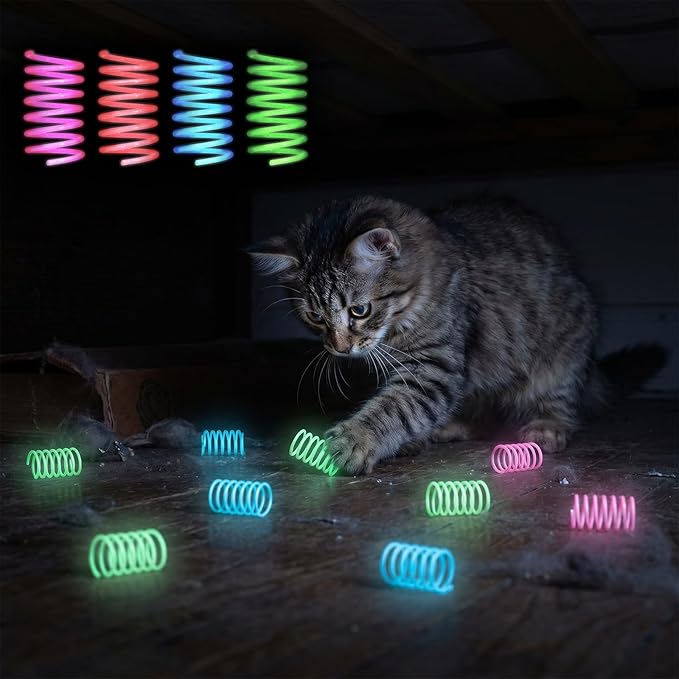 Xthrotsenk 16 Pcs Cat Spring Toy, Cat Springs Glow in The Dark Colorful Springs Self-Play Cats Toys for Indoor Cats Cat-Spring Large Wide Colorful Spring for Swatting Chase and Exercise