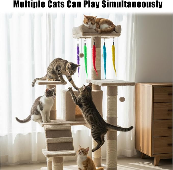Larrel 8PCS Cat Worm Toy Replacement, Cat Wand Toy Accessories, Soft Worm Cats Toys Teaser with Bell, Fuzzy Worms Toys Attachments Replacements for Indoor Cats and Kitten (8 Colors)