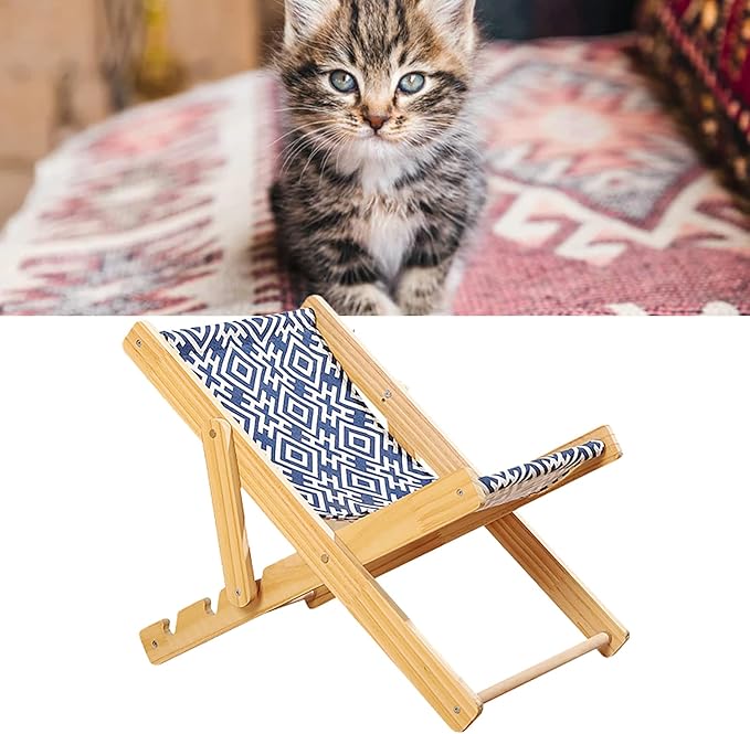 TITA-DONG Cat Hammock Bed, Elevated Cat Bed with Durable Sisal Scratcher, Durable and Non Shedding Sisal Scratcher, Wood Cat Chair Cat Furniture of Mini Beach Chair for Pet Cat(Canvas)