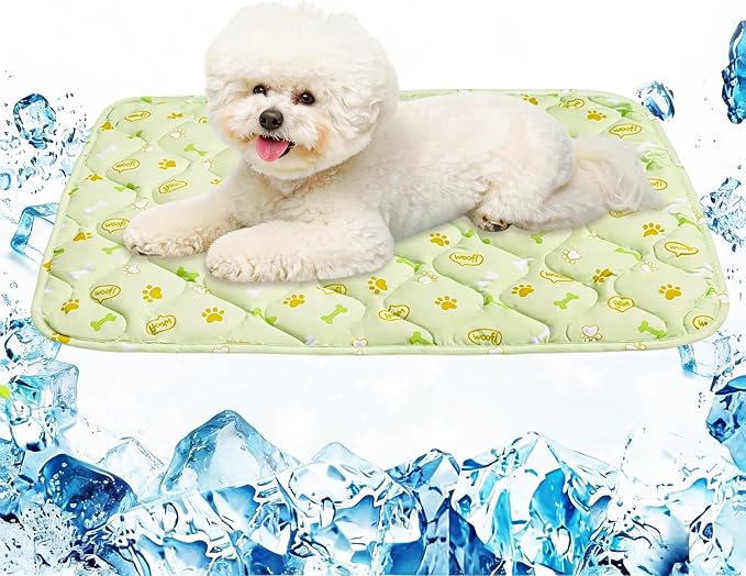 DELIFUR Pet Cooling Blanke, 23.6x35.4 in Ice Silk Cooling Mat for Dogs & Cats, Portable & Washable Pet Cooling Blanket, Easy Carry Mats for Crates, Beds, Sofas, Cars, Summer Use (Green)