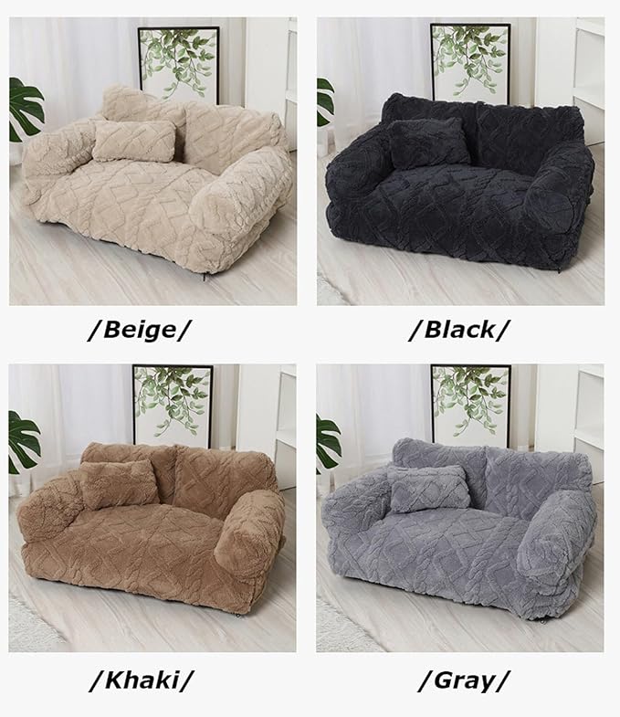 Plush Calming Pet Sofa Bed, Soft Cat Dog Couch with Removable Cover, Large Kennel Cat Sleeping Sofa Chair Furniture, Non-Slip Bottom for Supplies Cats Dogs(Black,XXX-Large)