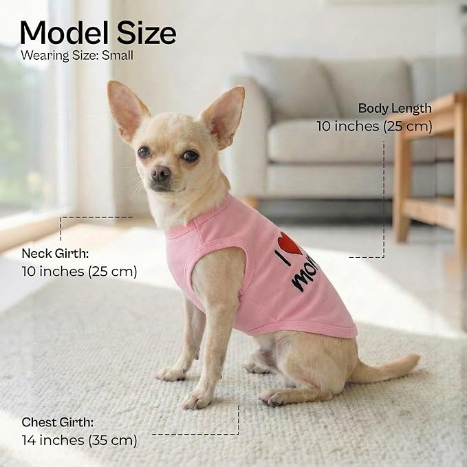 Parisian Pet Dog Shirt for Mother's Day - 100% Cotton Shirts for Large Dogs - Pink Sleeveless Girl Pet Clothes - Lightweight Pet Tshirts - Breathable Puppy Clothes - Stretchy I Love My Mommy Dog Shirt