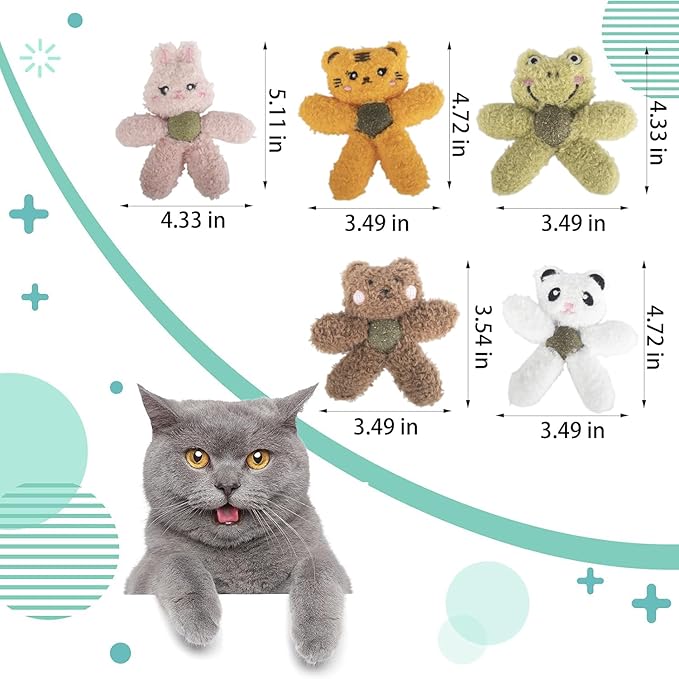 Cat Toys with Catnip Kitten Chew Bite Supplies Boredom Relief Fluffy Kitty Teeth Cleaning Chewing Cat Lovers Interactive Plush Gift (Rabbit&Rabbit)