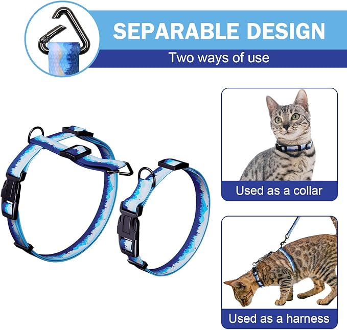 Hikiko Cat Harness and Leash Set Escape Proof Adjustable Walking Travel Soft Boy Kitten Harness for Small Medium Large Cats (Hill, M)
