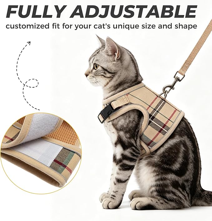 BINGPET Cat Harness and Leash Escape Proof - Soft and Air-Mesh Kitten Travel Walking Harness - Vest Harness for Small Medium Large Cats & Puppy Dog & Rabbit