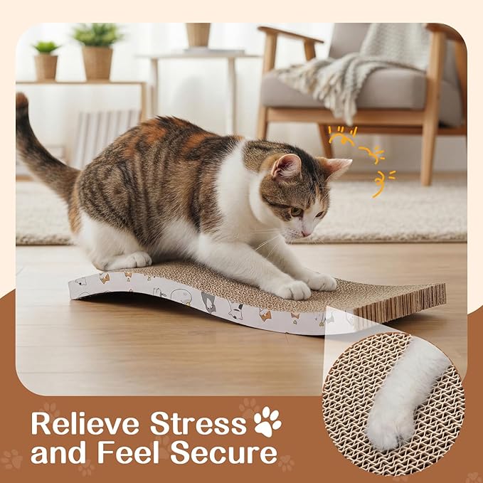 16pcs Small Cat Scratching Cardboard Bulk 13.4x6x0.8 Inch Durable Cat Scratch Pad Reversible Cardboard Safe for Indoor Kitten Shelter Stray Kitten Sleep Biting Play and Grind Claws(Wavy)