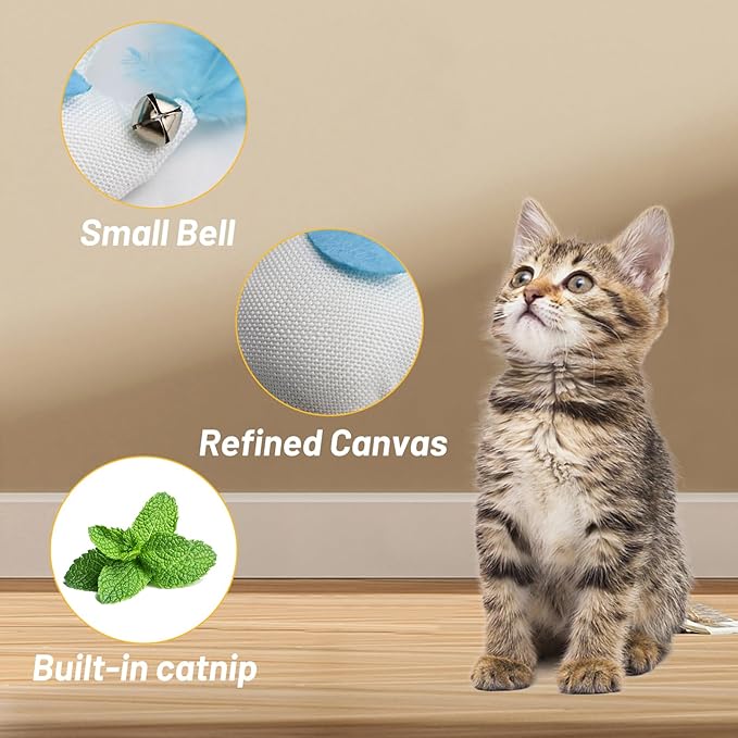 Andiker 3 PCs Catnip Toys with Bell and Feather, Canvas Cat Kicker Toy Chicken Shape Interactive Cat Toys for Indoor Cats to Relieve Boredom and Increase Exercise