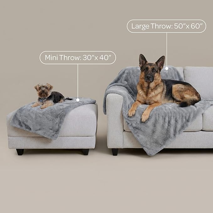 4 Cats & Dogs Leak Resistant Mini Faux Fur Throw, Soft European Faux Fur Pet Blanket, Velvet Backing, 40 x 30 Inch Cozy Furniture Protector for Pets, Machine Washable (Grey)