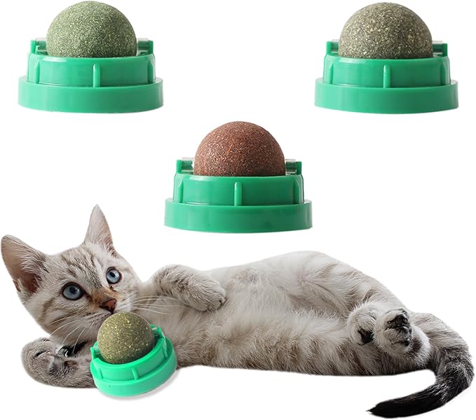 3PCS Catnip Balls for Cats Wall Edible Cat Toys with Catnip Silvervine Gall Fruit Flavors for Cat Lick Safe Teeth Cleaning Dental Cat Toys