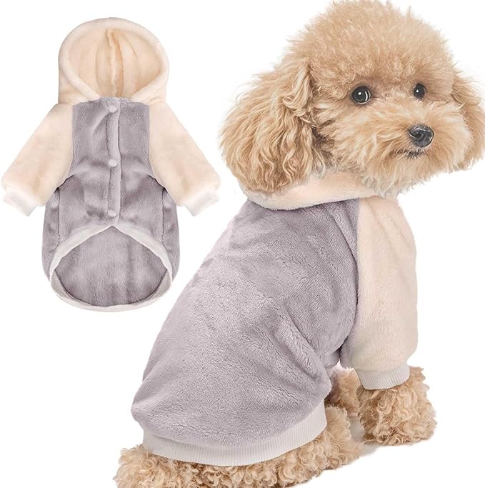 FabriCastle Dog Hoodie Sweater for Small Dogs Boy and Girl, Small Dog Clothes XS XXS Puppy Sweatshirt, Pet Outfit, Cat Clothing Super Soft Warm Snap On Closure (Lightgrey-Cream, XX-Small)