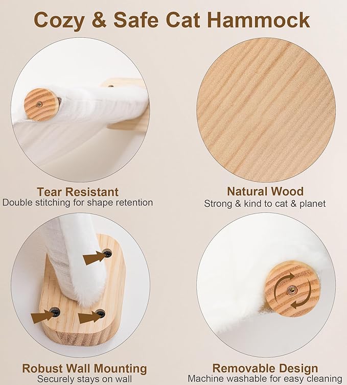 Cat Wall Hammock Shelves, Dual-Sided Cat Bed with Canvas & Plush Fabric, Wall Mounted Shelf for Large Cats, Space-Saving Perch for Lounging & Napping