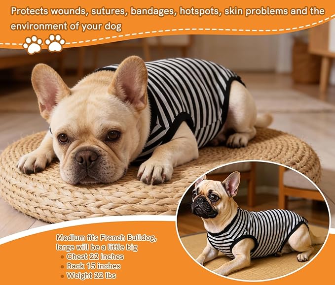 Dog Surgery Recovery Suit Dogs Neuter Spay Female Male Protective Clothes,Black Striped XXL