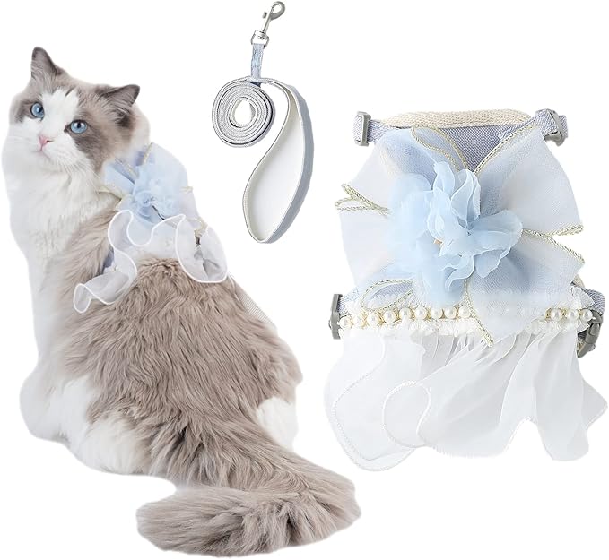 Cat Harness and Leash Set, Escape Proof Travel Cat Harness for Small to Large Cats, Blue Color, Medium Size