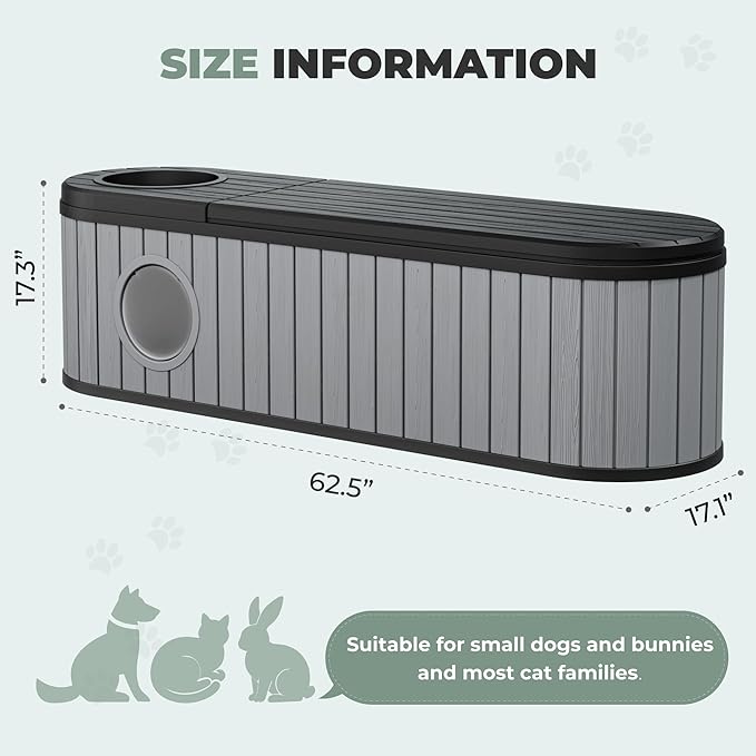 LHBcraft Cat Litter Box Enclosure for 2 Cats,Cat Houses for Indoor Cats,Hidden Litter Box Furniture with Round Lift-up Door-Easy to Assemble Grey
