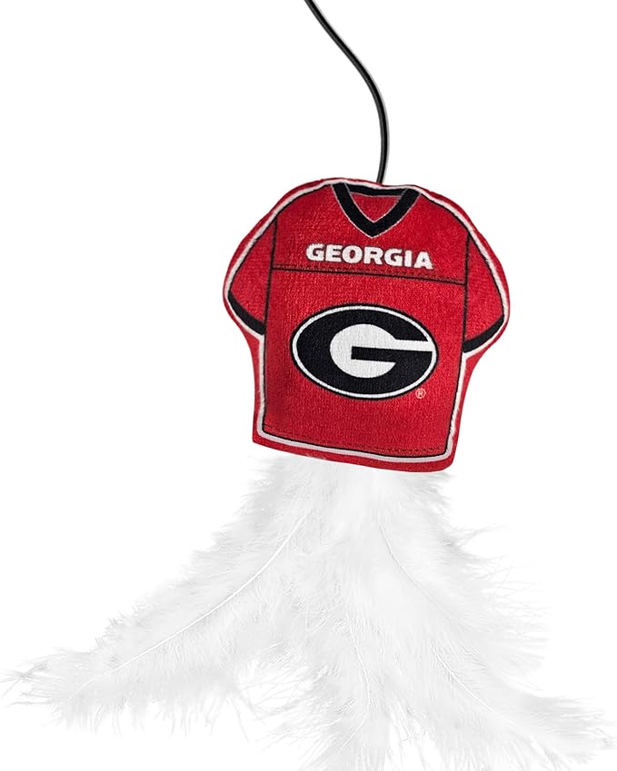 NCAA Georgia Bulldogs Team Jersey Wand with CAT NIP, Cat Toy Jersey Shaped Plush Teaser Toy for Cats & Kittens - Interactive Pet Toy for Play & Exercise
