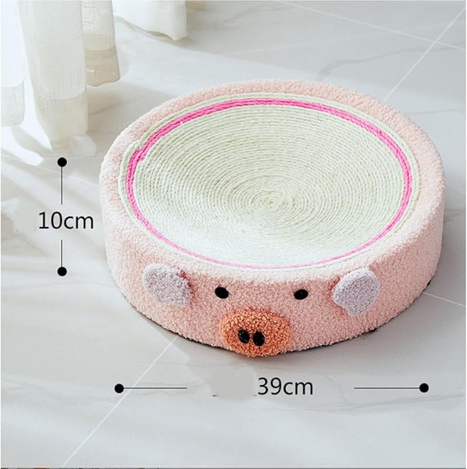 Cat Scratcher Bed Round Sisal Cat Scratcher Cardboard Cat Scratcher Lounge Bed Cat Scratcher Bowl Nest with Cartoon Pattern for Couch Carpets Sofas Protector (Pig)