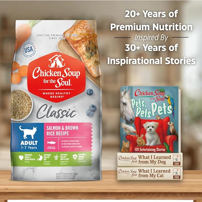Chicken Soup for the Soul All Natural Premium Adult Dry Cat Food, Real Meat First Ingredient, No By-Products, Supports Heart, Gut & Immune Health, Salmon & Brown Rice, 4.5lb