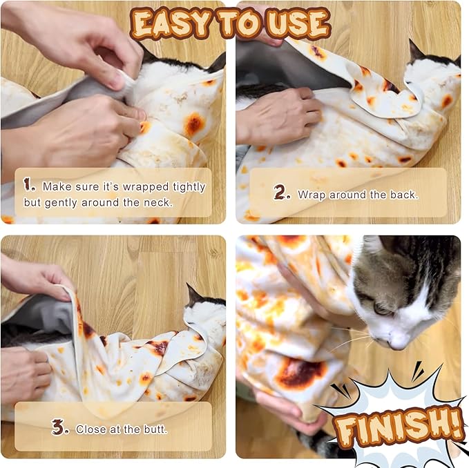 Cat Wrap for Cutting Nails, Tortilla Blanket Pet Supplies Cat Washing Bag, Burrito Blanket Cat Restraint for Nail Clipping, Multifunctional Pet Tool Gifts for Cat Lovers (M (within 9lbs), Pizza)