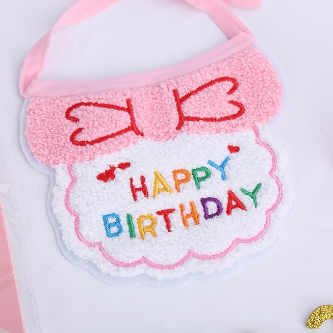 Lasflores Pink Girl Cat Birthday Supplies Set - Kitten Hat, Number Decor & Happy Birthday Banner Outfits