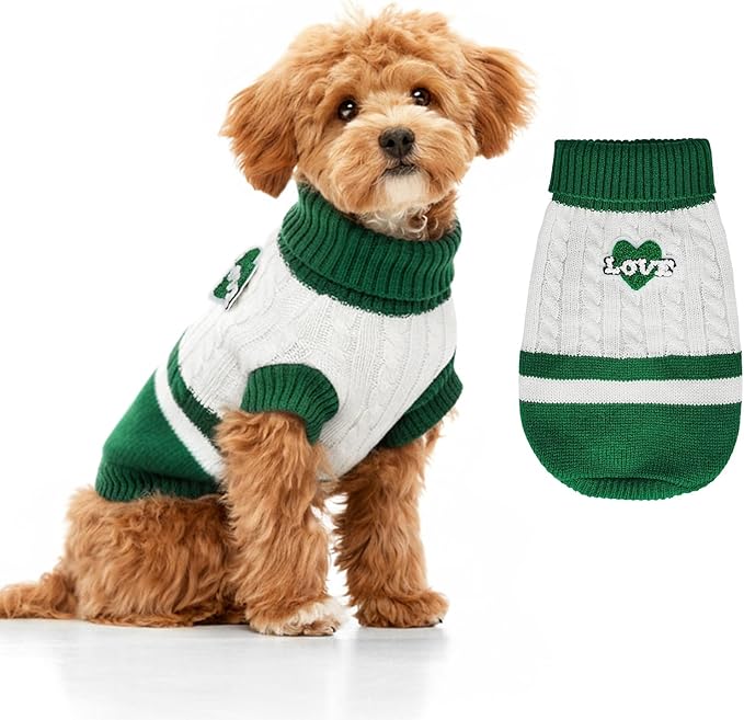 Dog Sweater Knitted for Small to Large Dogs Boy Girl, Classic Turtleneck Dog Christmas Sweaters, Warm & Soft Pet Clothes for Winter (Love Green, XS)