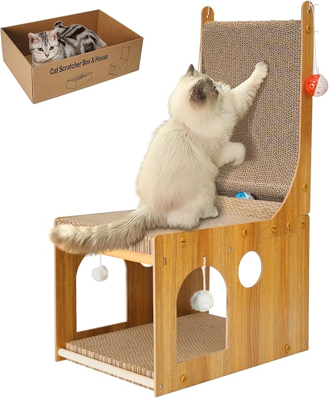 YEMOO Cat Scratcher, Double Layer Cat Scratching Board, L Shaped Vertical Cat Scratcher for Wall and Couch Protection, Cat Cardboard Scratcher with 5 Ball Toys for Indoor Cats