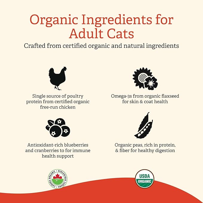 GATHER Free Acres Free-Run Chicken Grain-Free & Gluten-Free Dry Cat Food, Healthy Kibble Made with USDA Certified Organic & Non-GMO Ingredients, for Adults & Seniors, 4 lb Bag