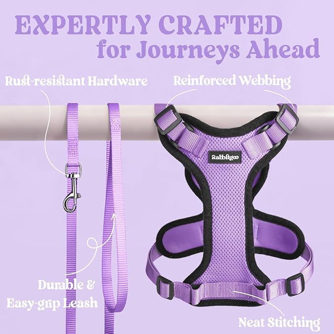 rabbitgoo Cat Harness and Leash for Walking, Escape Proof Soft Adjustable Vest Harnesses for Cats, Easy Control Breathable Reflective Strips Jacket, Light Purple, M