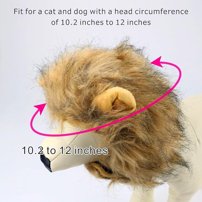 Idepet Realistic Funny Mane for Dogs & Cats - Lion & Cat Costumes, Halloween Hat for Dogs & Cats
