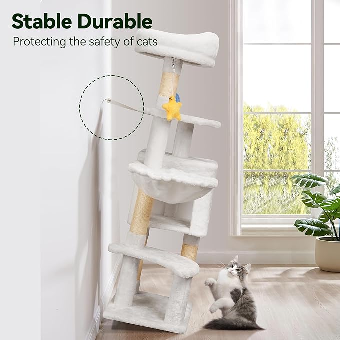 Meecal 43-Inch Cat Tree,Cute Cloud Cat Tree for Kittens & Small Cats Under 6 Months 9lbs, Cat Tower with Scratching Post, Double Condos, Plush Hammock & Dangling Toys, White