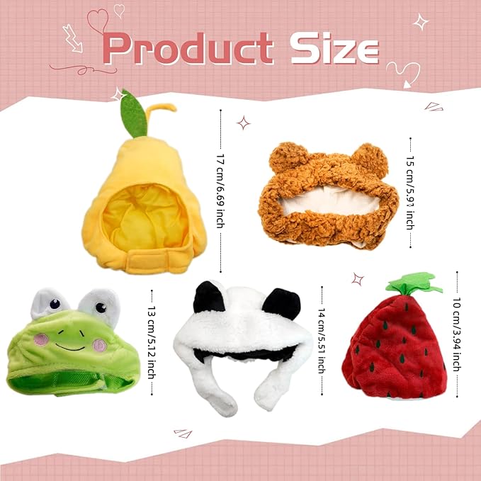 5 Pieces Cat Hat Adorable Cat Costume Outfit Bunny Hat with Ears Funny Mane Hat for Cats and Small Dogs Party Costume Accessory Headwear (Brown Bear-White Bear-Frog-Pear-Watermelon)-Not for Children
