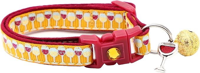 Wine Cat Collar with Bell | Safety Breakaway | Adjustable Large Size or Kitten Collar (Small(10lbs & Less), Gold)