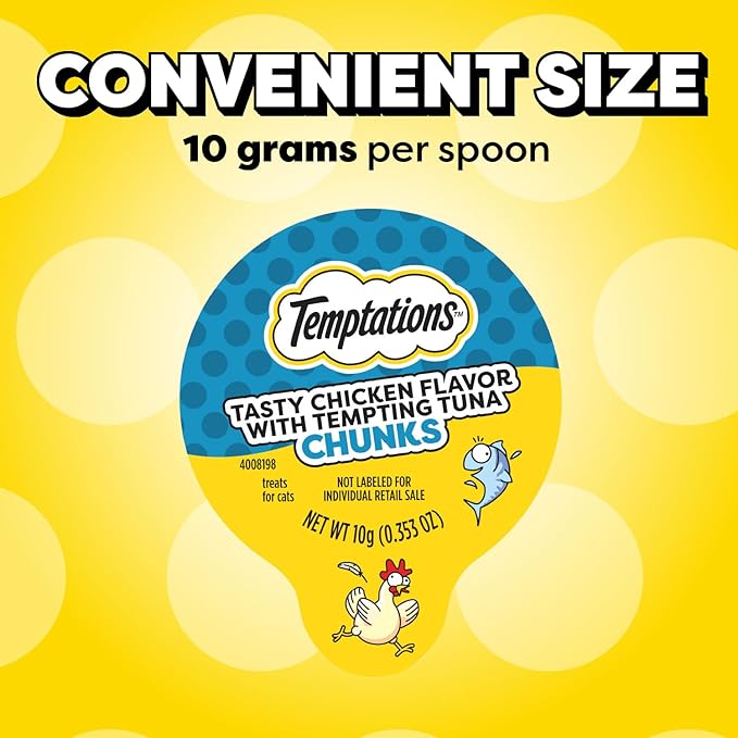 Temptations Lickable Spoons, Soft Lickable Cat Treats, Adult Wet Cat Treats, Chicken Flavor with Tuna Chunks, 4 Spoons, Pack of 12 (48 Total)