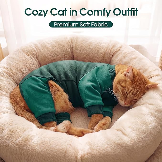 DENTRUN Cat Recovery Suit with Legs - Shedding Control & Anti-Licking Onesie, Stretchy Surgical Recovery Suit Cute Cat Clothes Indoor Soft Material for Comfort and Warmth for Pets