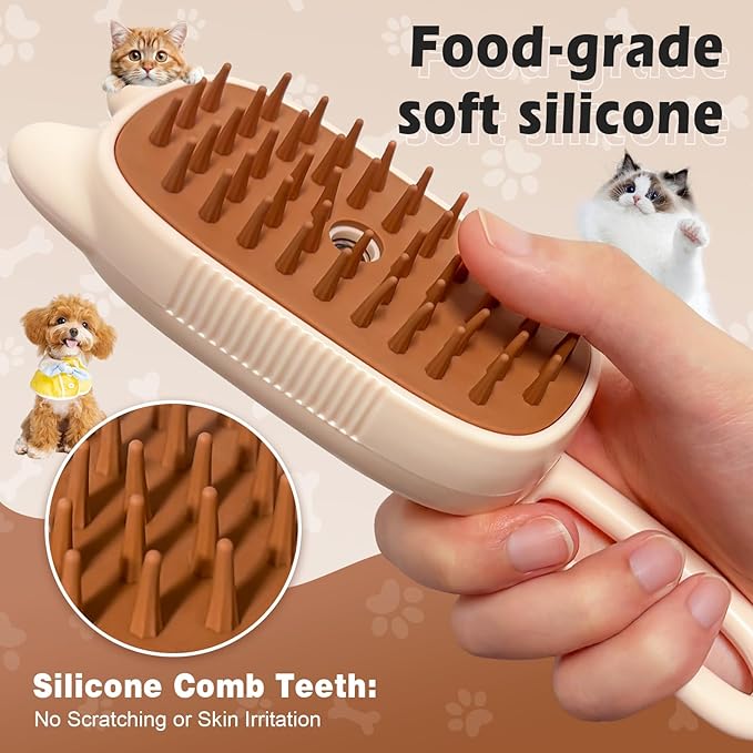 Pet Steam Brush for Dogs and Cats, Spritz Defur Comb 3 in 1 Pet Rechargeable Steam Brush Tool for Long and Short Haired Cats and Dogs, Anti-Static, Shedding, Detangling, Massage & Combing (White)