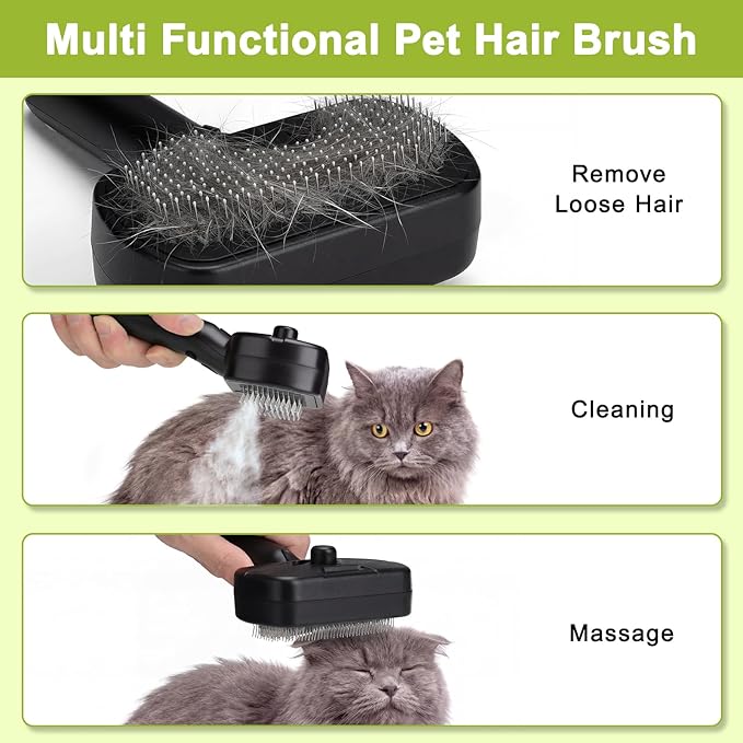 Pet Steam Brush, 3-in-1 Cat and Dog Grooming Brush for Shedding, Pet Hair Cleaning, Massage, Self Cleaning Spray Comb for Long and Short Hair (Black)
