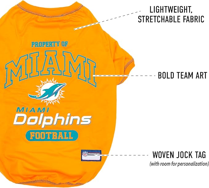 NFL Miami Dolphins Dog T-Shirt for Pets, Size X-Large. Officially Licensed Pet Shirt with Team Logo, Soft Stretchable Comfort Fit Apparel for Dogs & Cats