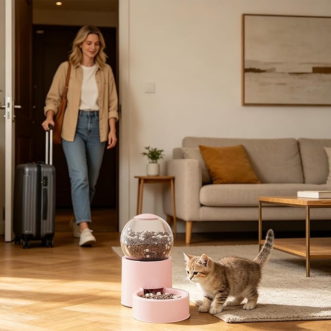 Pet Feeder Bowl, Automatic Dog Feeding Dispenser, 12v Puppy Water Container Pet Supplies Product Functional Accessory for Home Vacation Indoor Living Room Travel Weekend Trip Backyard Use