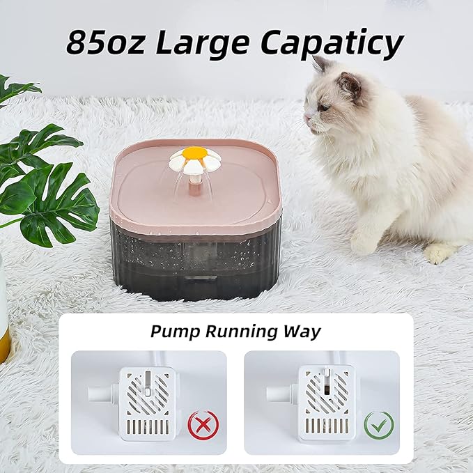 Cat Water Fountain, 2.5L Ultra Quiet Pet Water Dispenser with Smart Pump and Filters, Automatic Fountain for Dog & Cat