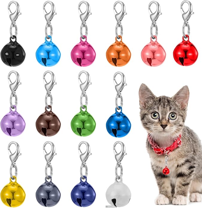 14 Pack Cat Collar Bells Only, Cat Bells for Collar with Keychain, Loud & Lightweight for Puppy, Kitten & Small Pets